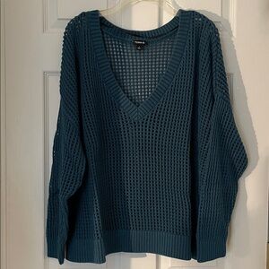 Torrid V-Neck Open Stitch Teal Sweater